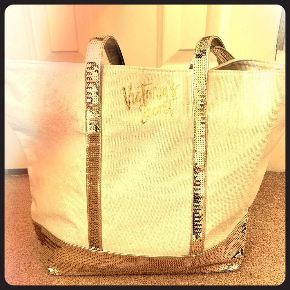 NWT VS Cream & Gold Tote